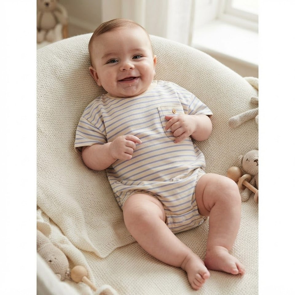 Sinsay Baby Boy's Beige & Blue Striped Chest Pocket Bodysuit