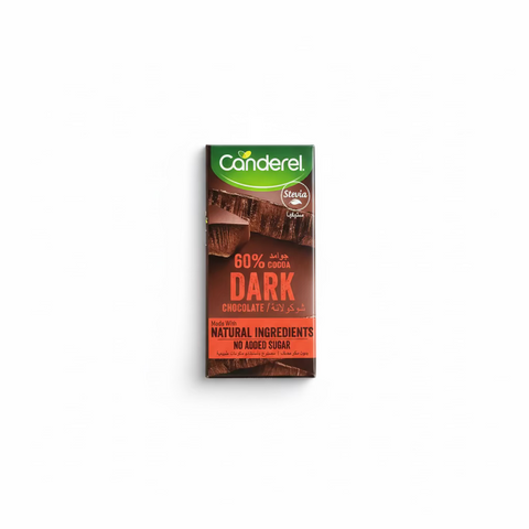 Canderel dark chocolate bar packaging on a white background