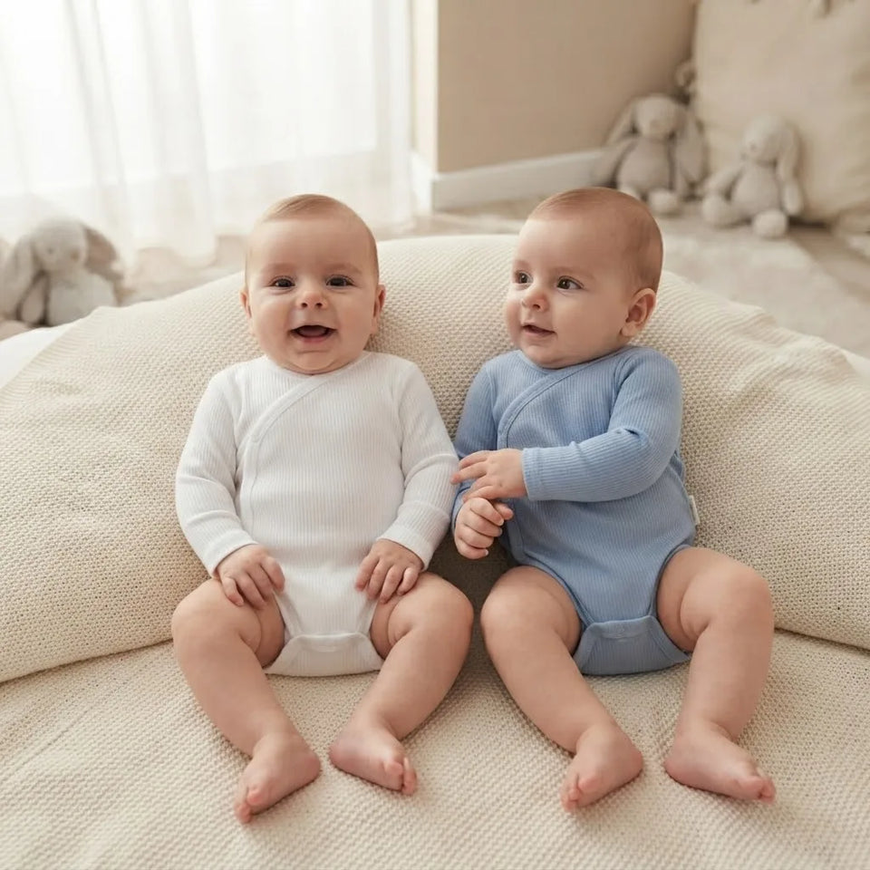 Sinsay Baby Boy's White & Blue Ribbed Side-Snap Bodysuit
