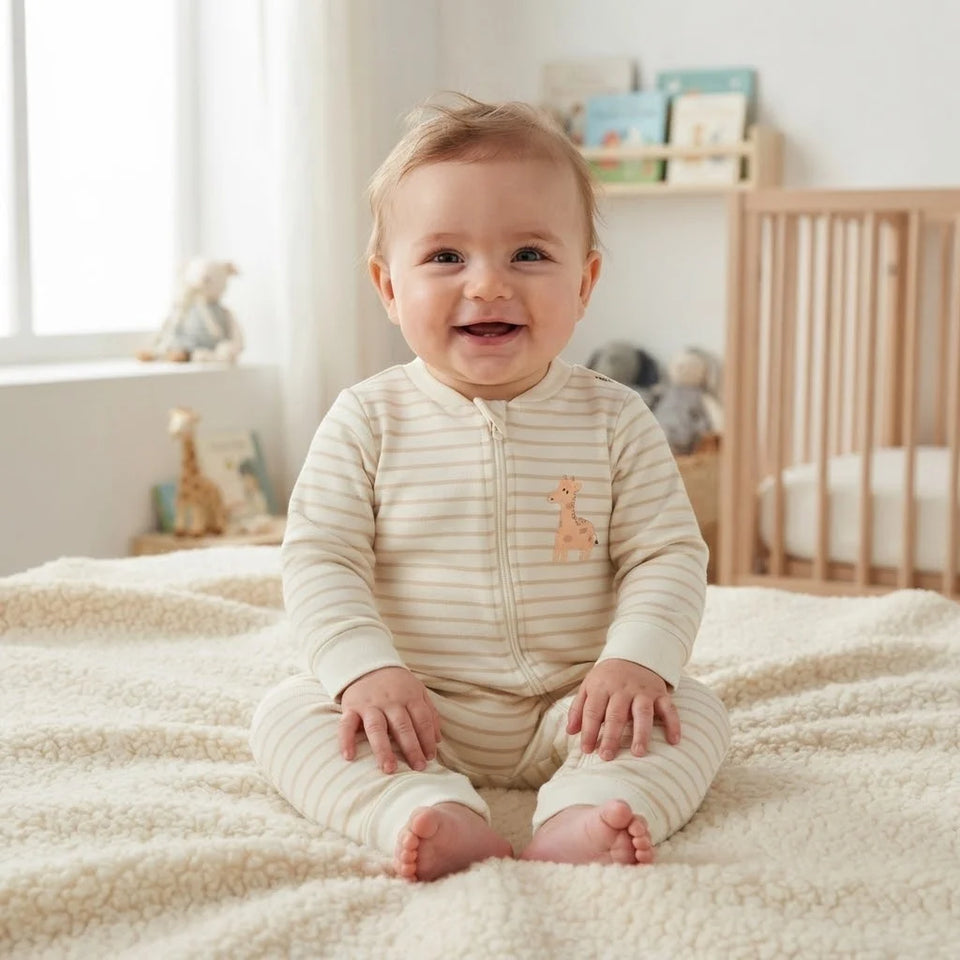 Sinsay Baby Boy's White & Beige Striped Chest-Print Overall