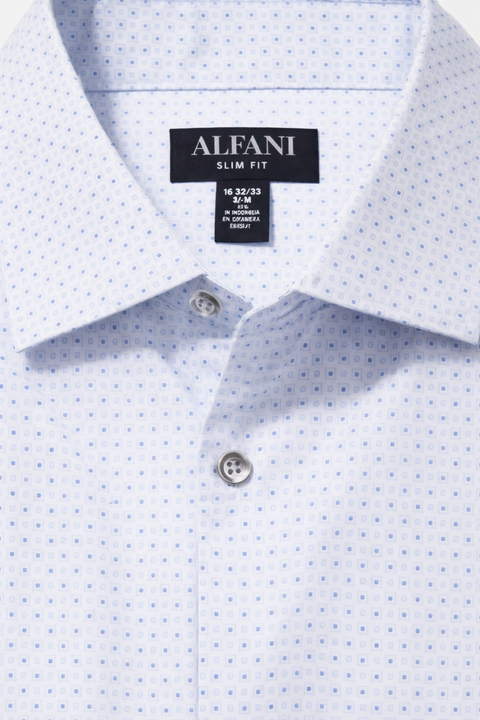 Alfani Men's White & Blue Slim-Fit Geo-Print Dress Shirt |Alfani In Lebanon