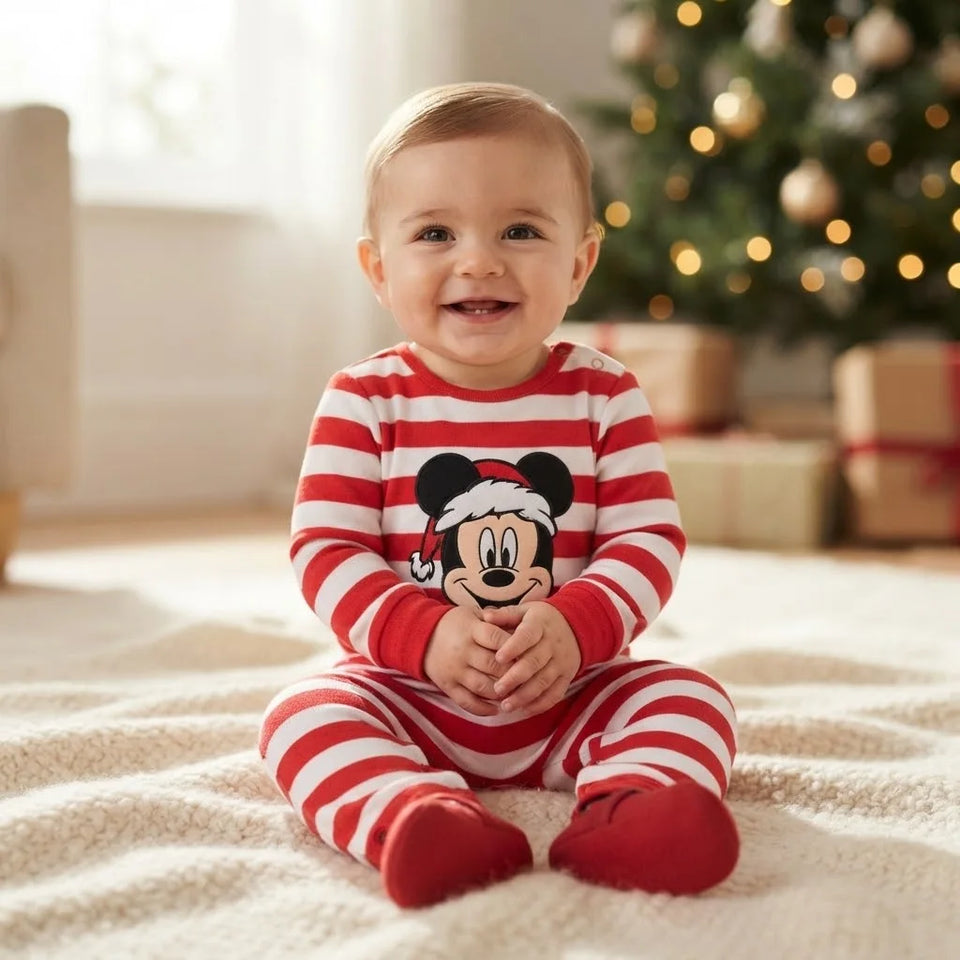 Sinsay Baby Boy's Red & White Striped Mickey Mouse Graphic Overall