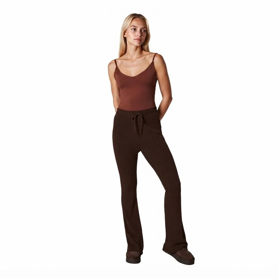 Sinsay Women's Dark Brown Ribbed Flare Pants