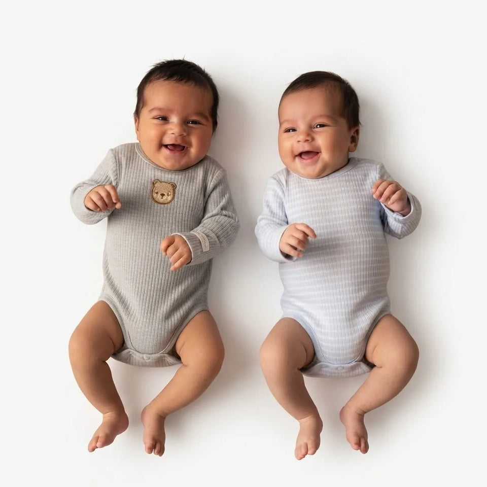 Sinsay Baby Boy's Light Grey & Blue Striped Pack Of 2 Long-Sleeves Bodysuit