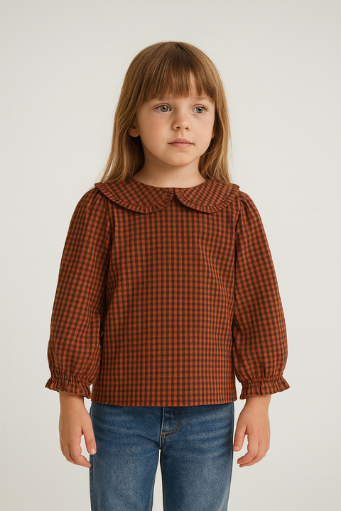 POMPdeLUX Girl's Stiped Dusty Rose Long Sleeve Blouse | POMPdeLUX in Lebanon