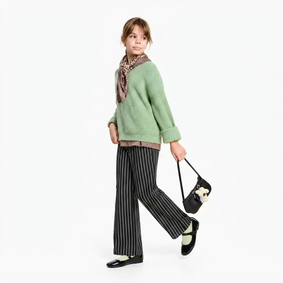 Sinsay Girl's Black & White Pinstriped Wide-Leg Pant