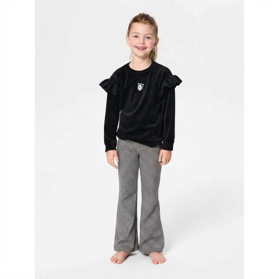 Sinsay Girl's White & Black Micro-Check Flared Pants