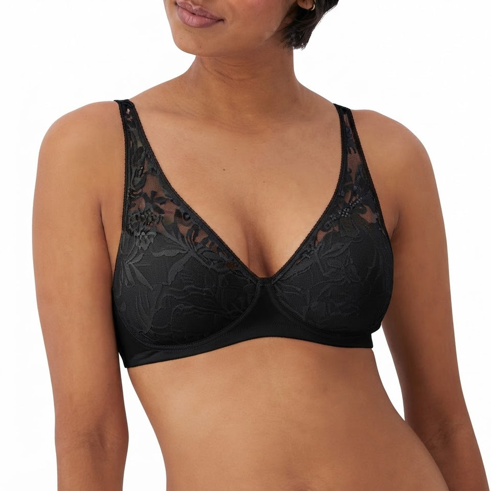 Bali Women's Black Floral Lace Wireless Bra