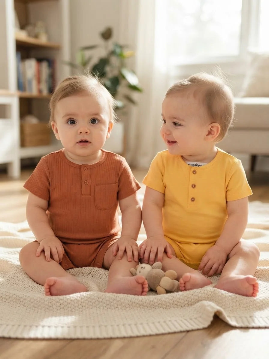 Sinsay Baby Boy's Brown & Yellow Ribbed Short-Sleeves Pack Of 2 Rompers