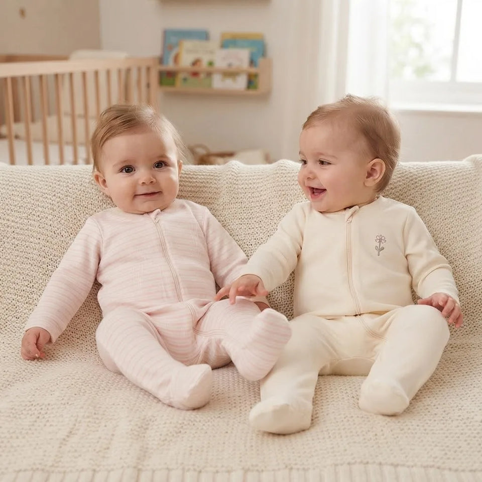 Sinsay Baby Girl's Cream & Pink Pack Of 2 Footed Overall