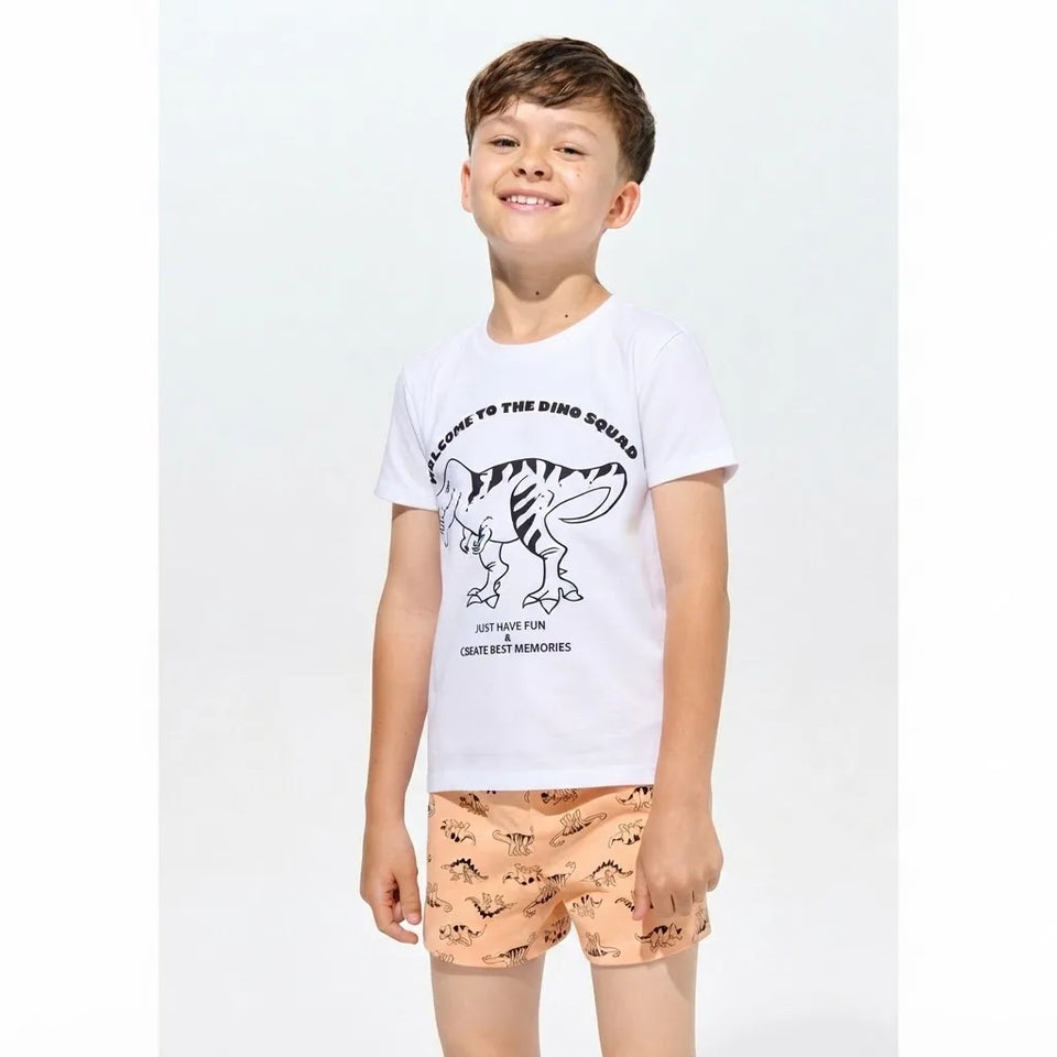 Sinsay Boy's Orange & White Dinosaur Graphic Short Pajama Set