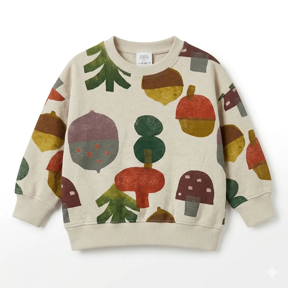 Zara Baby Boy's Greige All Over Autumn-Themed Print Sweatshirt | Zara In Lebanon