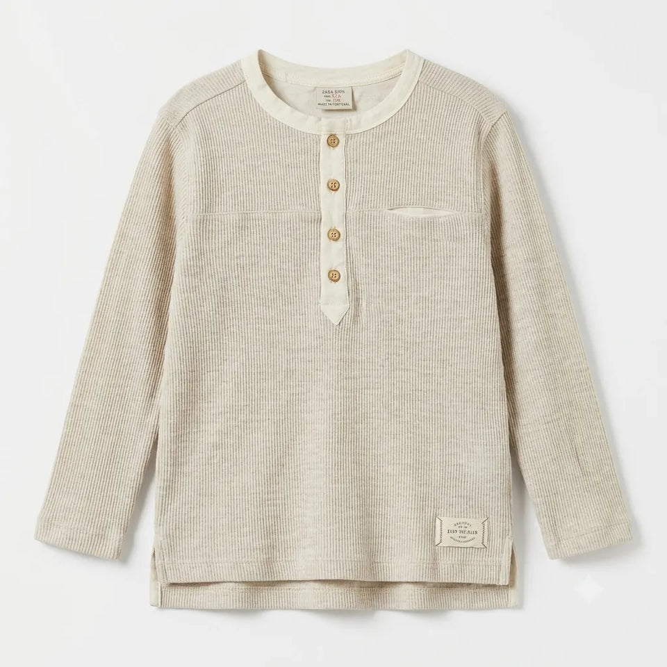 Zara Boy's Beige Ribbed Long Sleeve Blouse With Chest Pocket | Zara In Lebanon