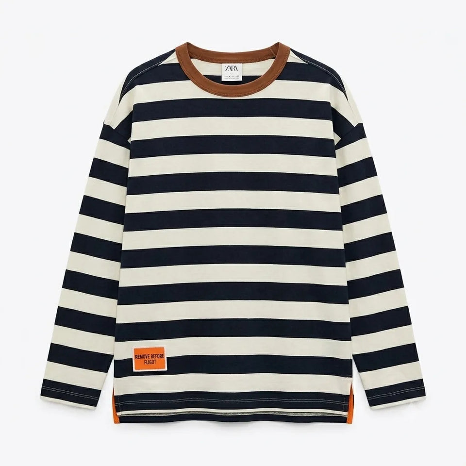Zara Boy's Beige/Black Striped Long Sleeve Blouse | Zara In Lebanon