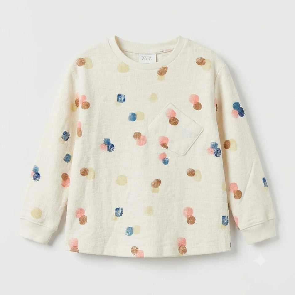 Zara Baby Girl's Off White All Over Dot Pattern Long Sleeve Blouse | Zara In Lebanon