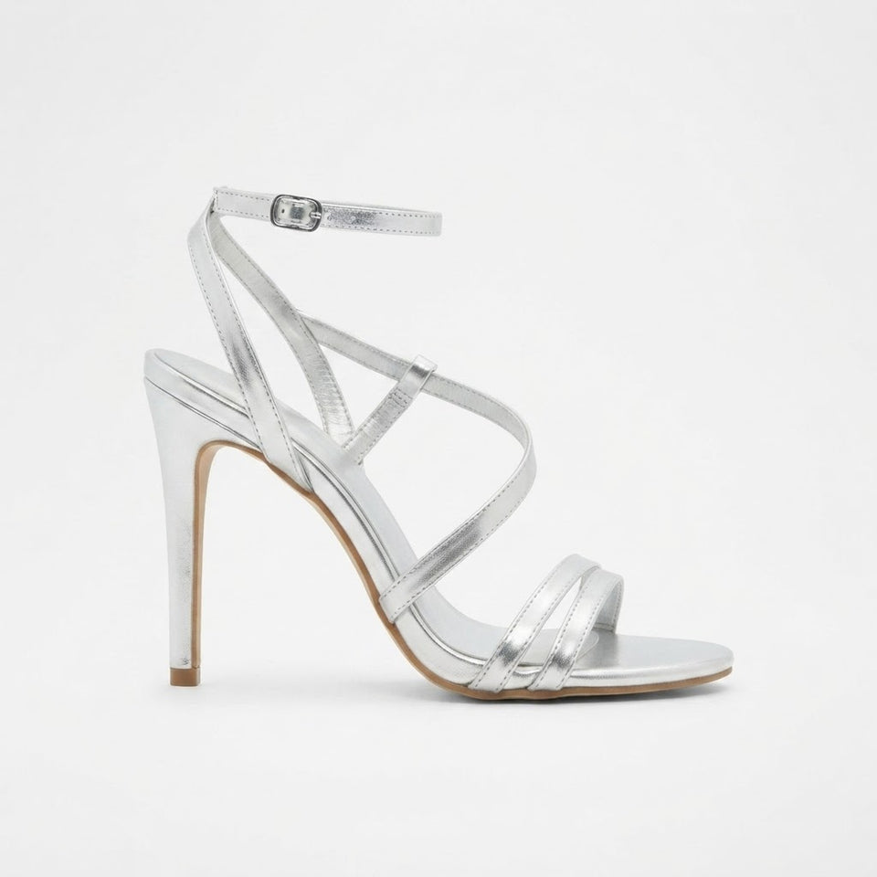 Bambi Women's Silver Strappy Stiletto Heeled Sandals