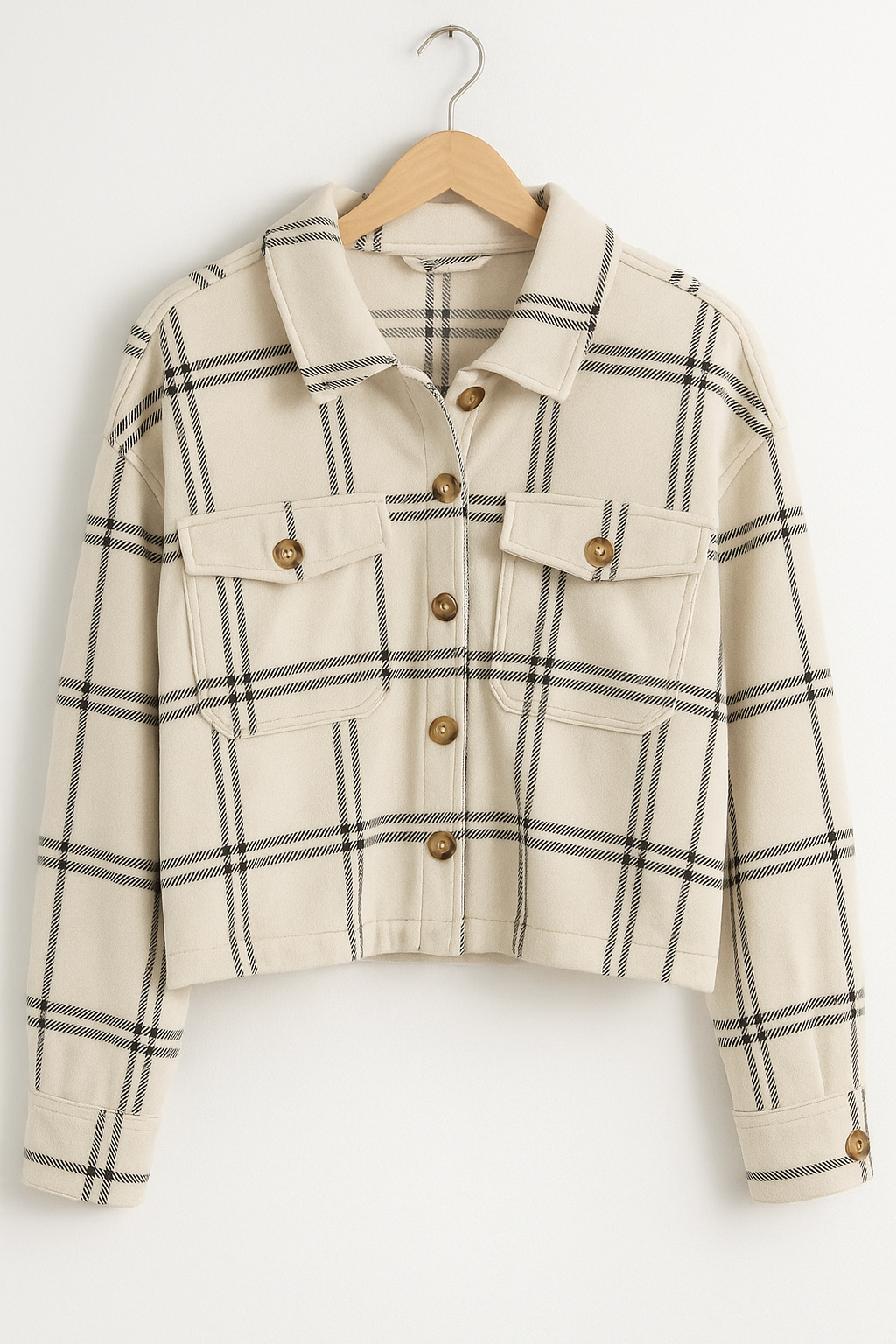Just Polly Women's White Plaid Chest-Pocket Shirt | Just Polly In Lebanon