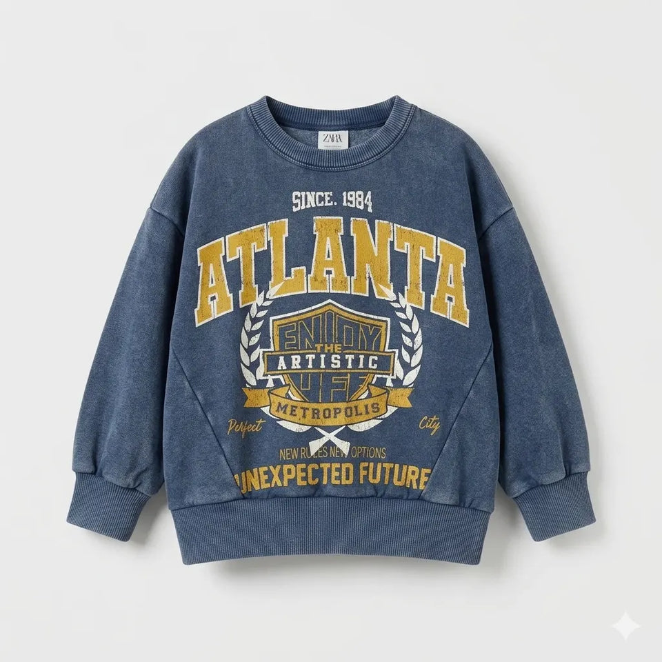 Zara Boy's Washed Navy "Atlanta" Graphic Sweatshirt | Zara In Lebanon