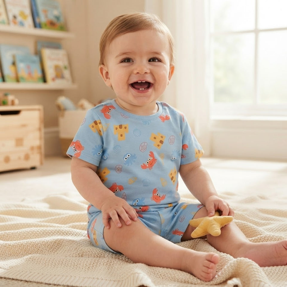 Sinsay Baby Boy's Light Blue All Over Printed Short-Sleeves Pajama Set