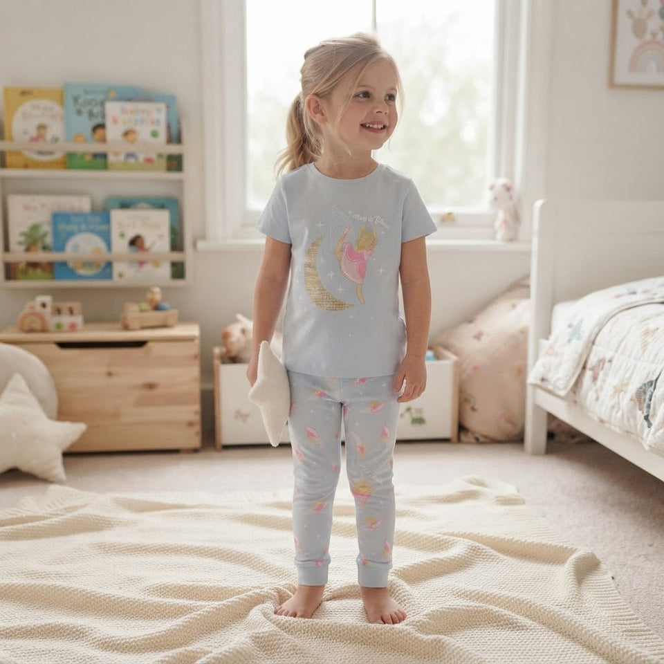 Sinsay Girl's Light Blue Printed Short-Sleeves Pajama Set