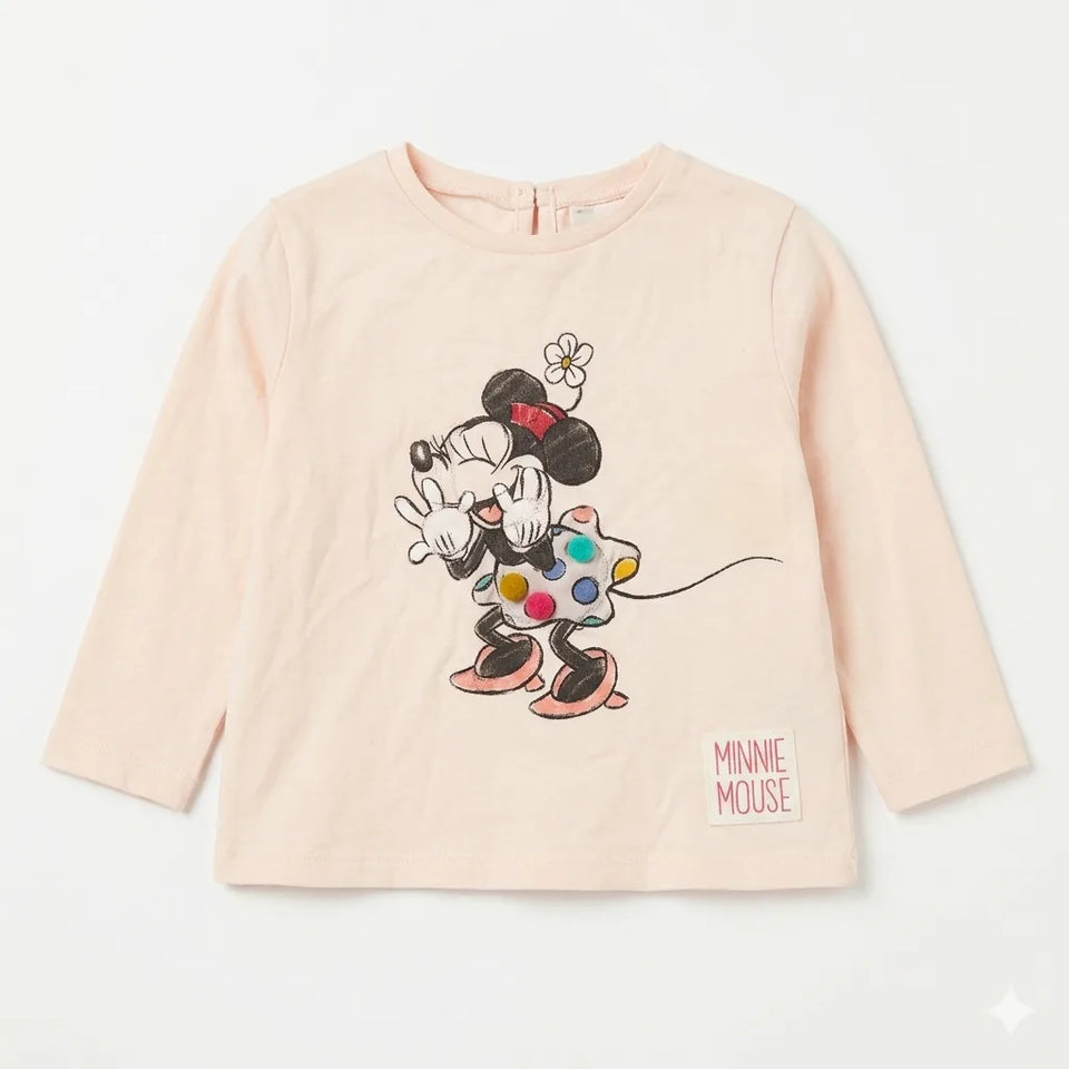 Zara Baby Girl's Light Pink "Minnie Mouse" Graphic Long Sleeve Blouse | Zara In Lebanon
