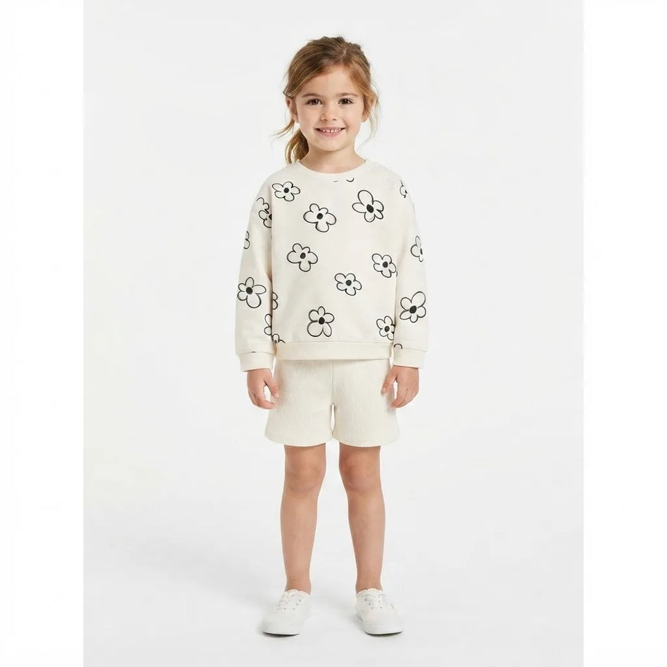 Sinsay Girl's White & Black Floral Short Set