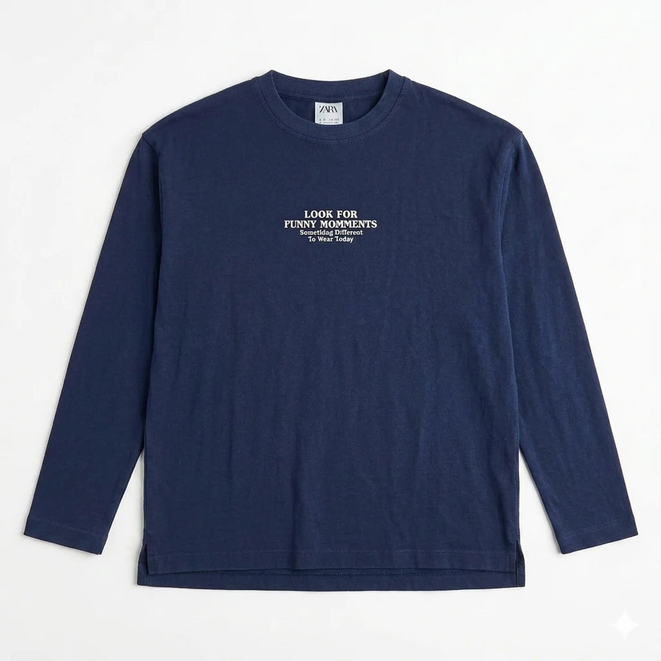 Zara Boy's Navy Text Print Long Sleeve Blouse | Zara In Lebanon