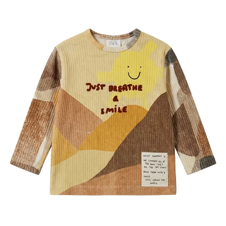Zara Baby Boy's Multicolor Ribbed Texture Long Sleeve Blouse With Print | Zara In Lebanon