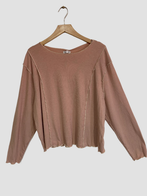 Love Fire Women's Dusty Rose Ribbed Long Sleeve Blouse | Love Fire In Lebanon