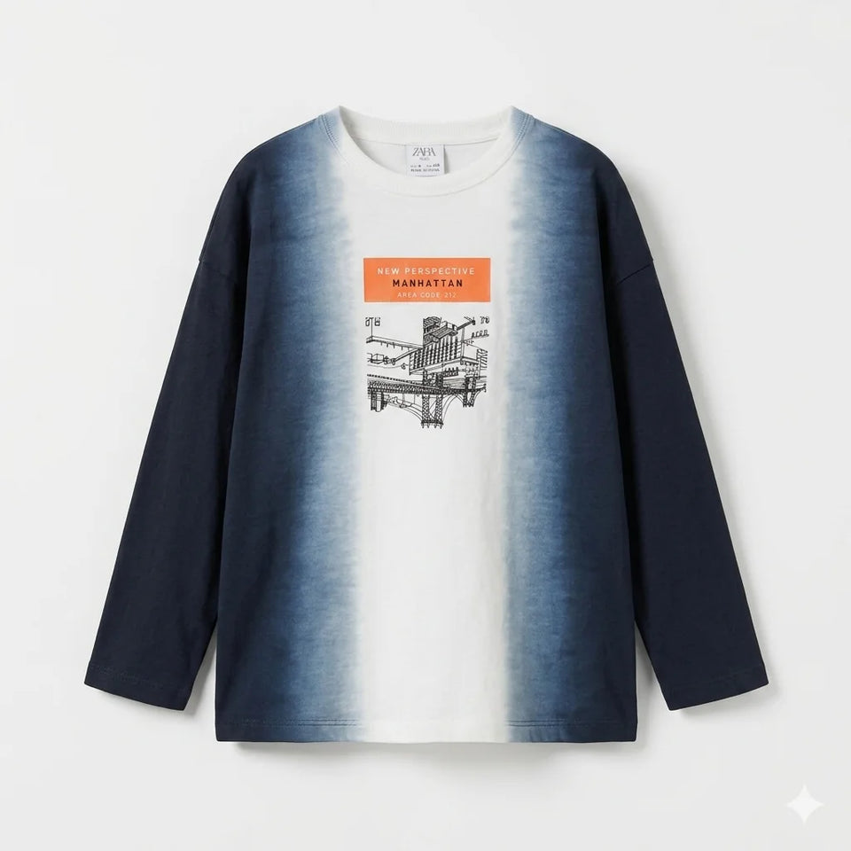 Zara Boy's Navy/White "New Perspective Manhattan" Long Sleeve Blouse | Zara In Lebanon