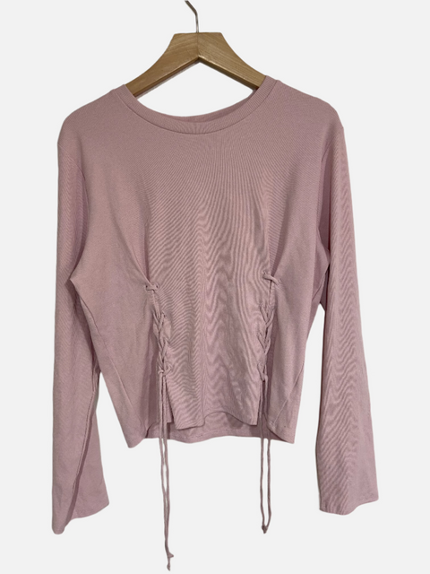 Rebellious One Women's Light Purple Lace-Up Ribbed Long-Sleeve Blouse | Rebellious One In Lebanon