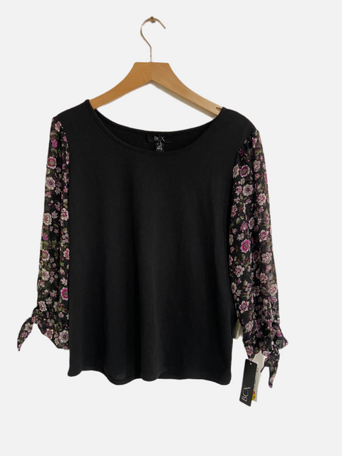 BCX Women's Black 3/4 Floral Printed Sleeve Blouse |BCX In Lebanon