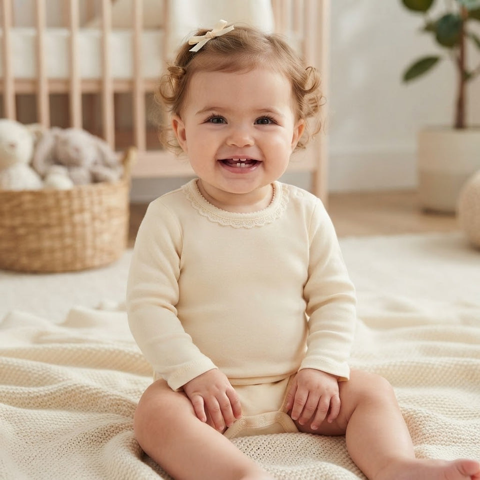 Sinsay Baby Girl's Cream Plain Long-Sleeves Bodysuit