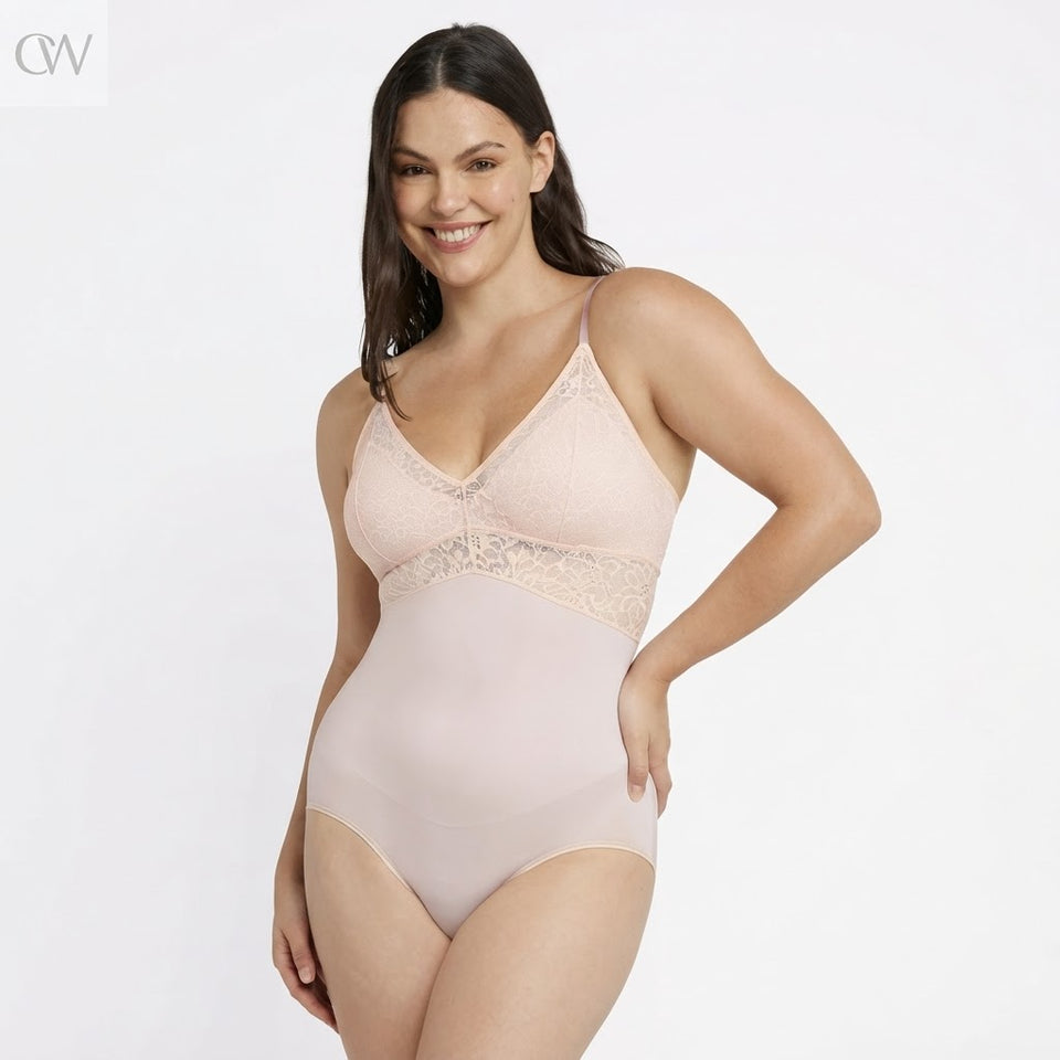 Maidenform Women's Light Pink Lace-Trimmed Body Briefer Shapewear