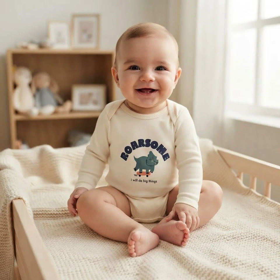 Sinsay Baby Boy's Off White Chest Print Long Sleeve Bodysuit