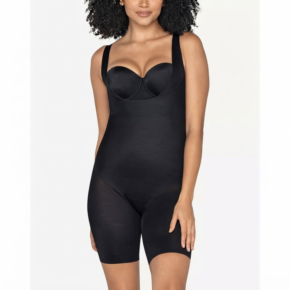 Leonisa Women's Black Undetectable Step-in Mid-Thigh Shapewear