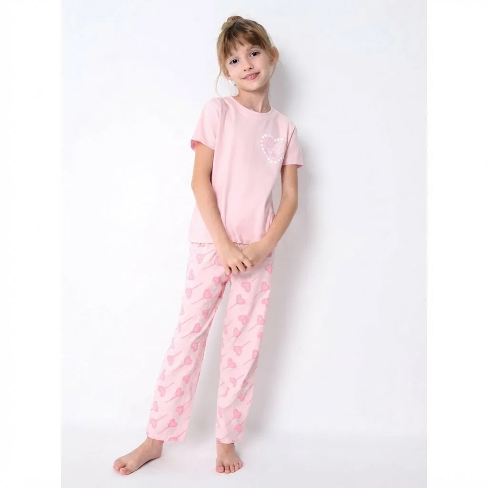 Sinsay Girl's Light Pink Heart Printed Short-Sleeves Pajama Set