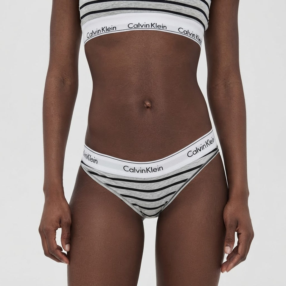 Calvin Klein Women's Grey & Black Striped Cotton Briefs