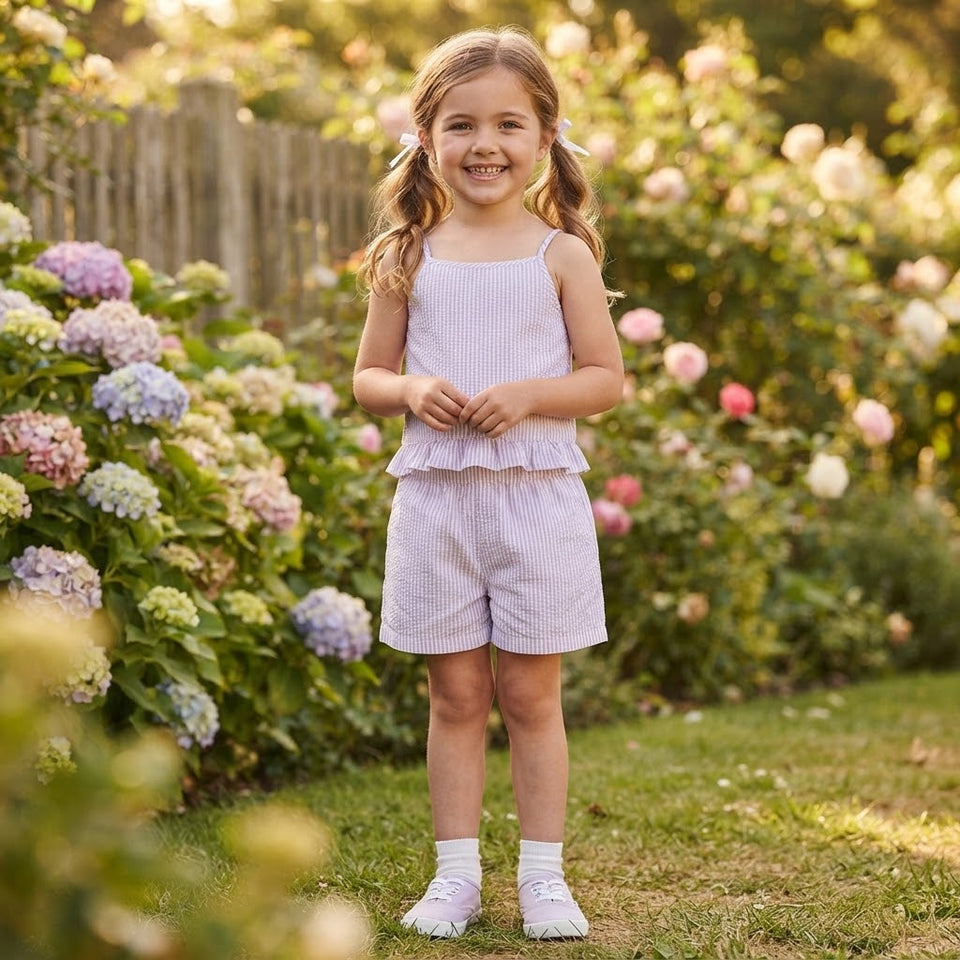 Sinsay Girl's Light Purple & White Striped Short Set