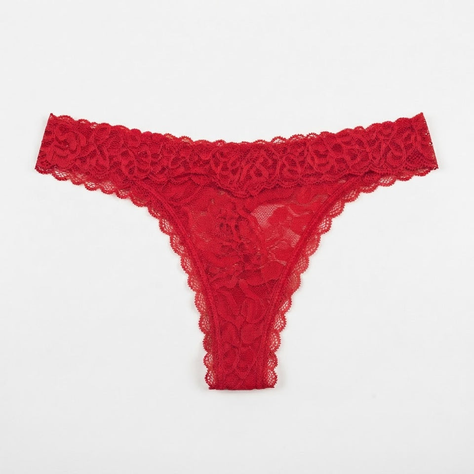 State Of Day Women's Red Floral Lace Scallop-Trim Briefs