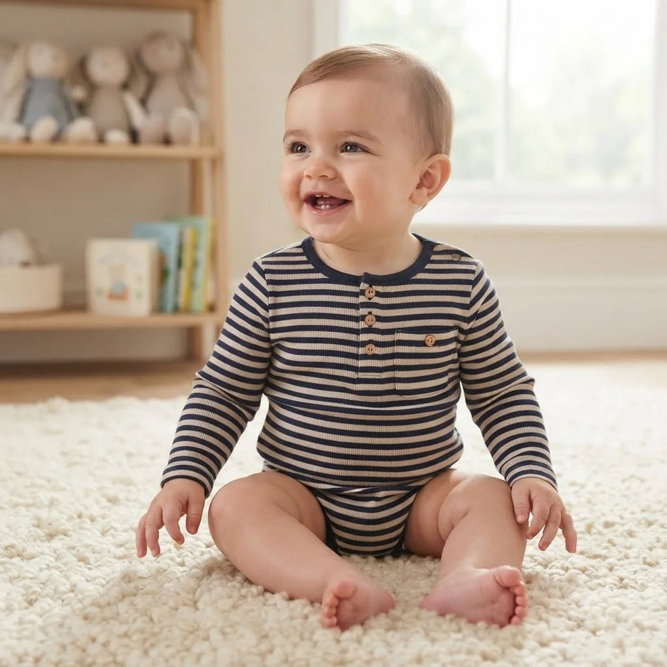 Sinsay Baby Boy's Navy & Beige Striped Long-Sleeves Bodysuit