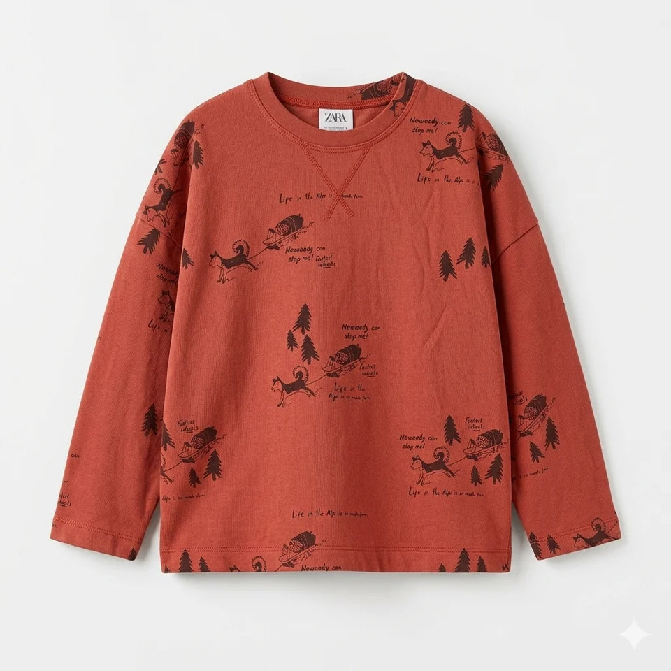 Zara Baby Boy's Brick All Over Print Long Sleeve Blouse | Zara In Lebanon