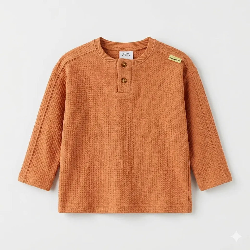 Zara Baby Boy's Orange Waffle-Knit Long Sleeve Blouse | Zara In Lebanon