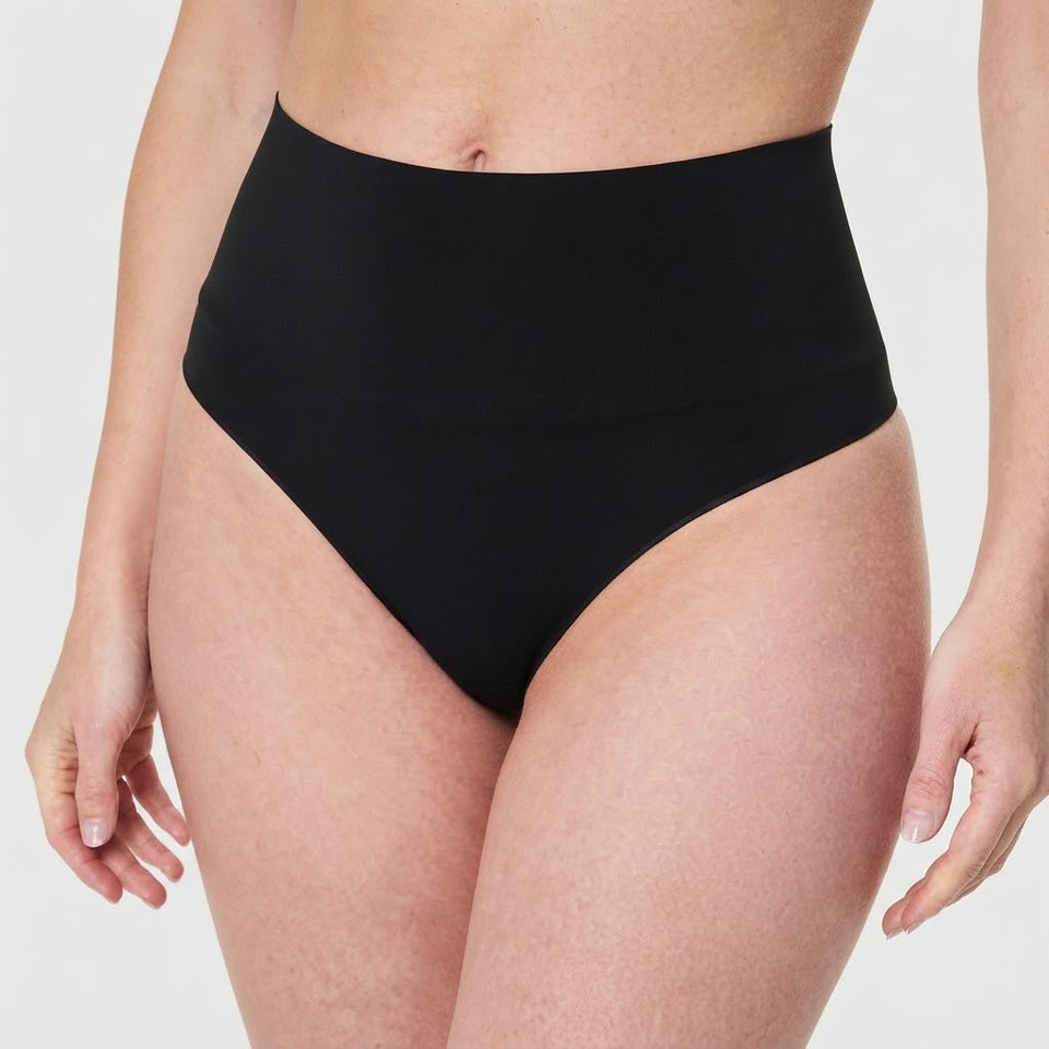 Spanx Women's Black High-Waisted Seamless Thong Briefs