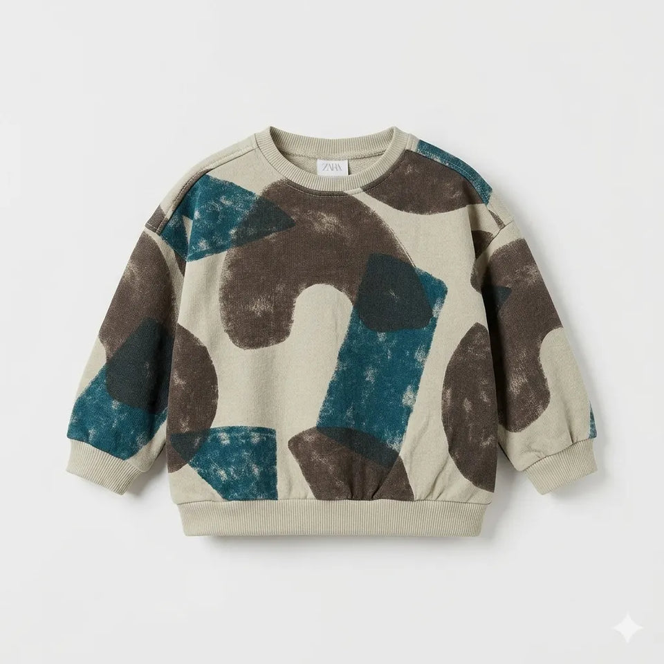 Zara Boy's Khaki All-Over Patterned Sweatshirt | Zara In Lebanon