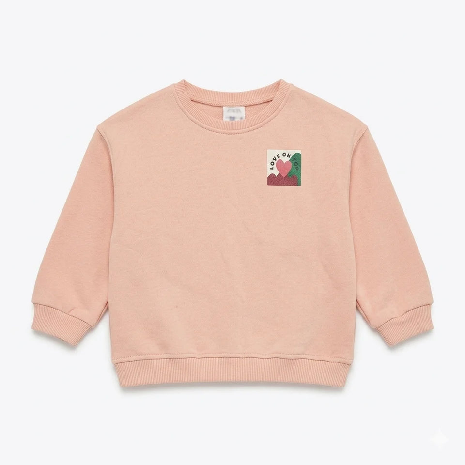 Zara Girl's Light Pink "Love On Top" Print Sweatshirt | Zara In Lebanon