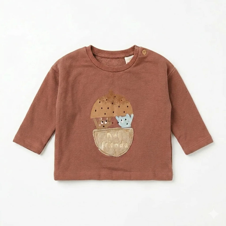 Zara Baby Boy's Dusty Rose "Nut Frienda" Graphic Long Sleeve Blouse | Zara In Lebanon