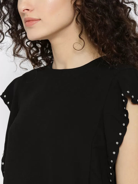 Mango Women's Black Solid Ruffled A-Line Dress |Mango In Lebanon