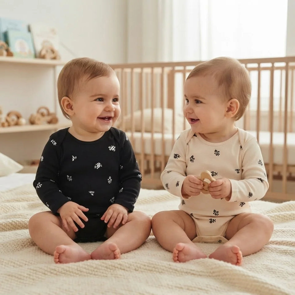 Sinsay Baby Girl's Cream & Black Floral Pack Of 2 Long-Sleeves Bodysuit