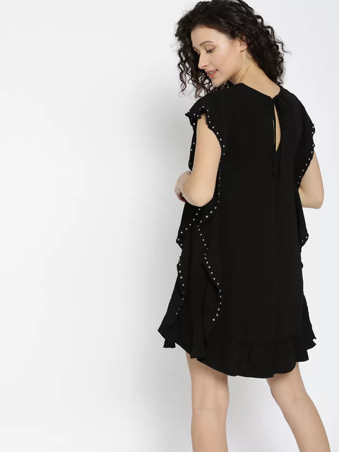 Mango Women's Black Solid Ruffled A-Line Dress |Mango In Lebanon